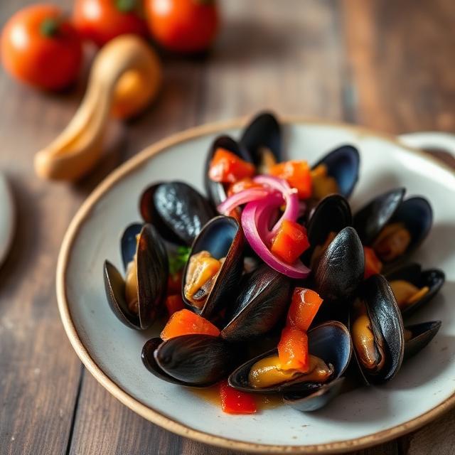 Cozze alla catalana con pomodoro fresco e cipolla di Tropea