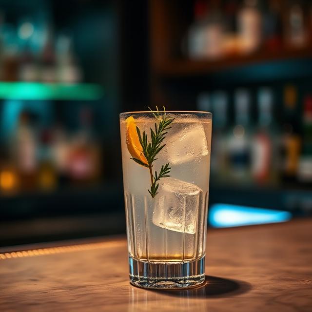 Gin tonic con botaniche mediterranee e ghiaccio spesso